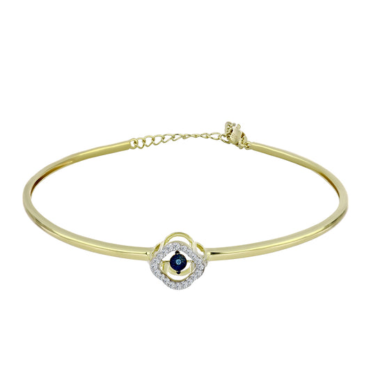 Brazalete de Plata Bañada en Oro con Diamante azul danzante y Topacio Blanco