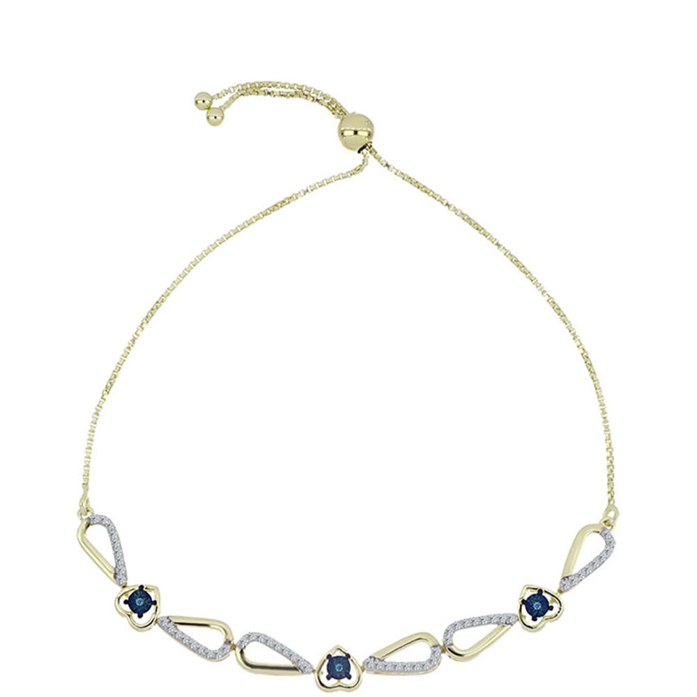 Pulsera de Plata Bañada en Oro con Diamante azul danzante y Topacio Blanco 1 