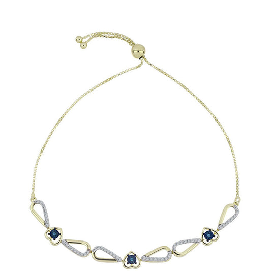 Pulsera de Plata Bañada en Oro con Diamante azul danzante y Topacio Blanco