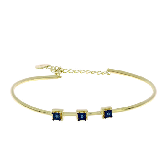 Pulsera de Plata Bañada en Oro con Diamante azul danzante