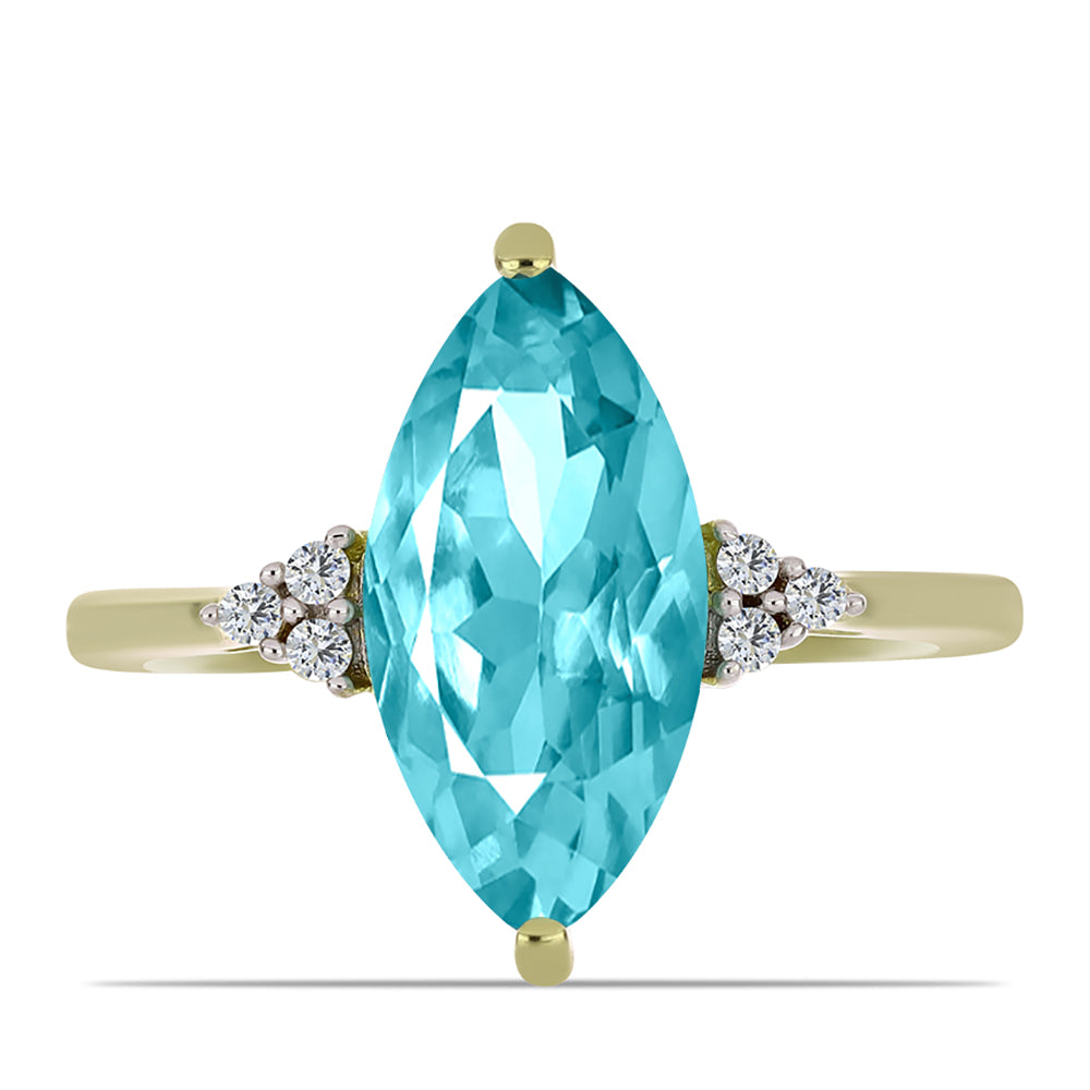 Anillo de Plata Bañada en Oro con Cuarzo Paraiba y Topacio Blanco 1 