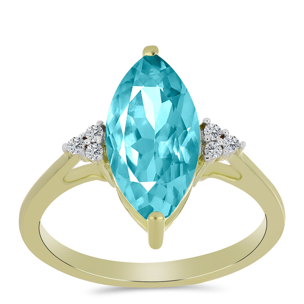 Anillo de Plata Bañada en Oro con Cuarzo Paraiba y Topacio Blanco 3 