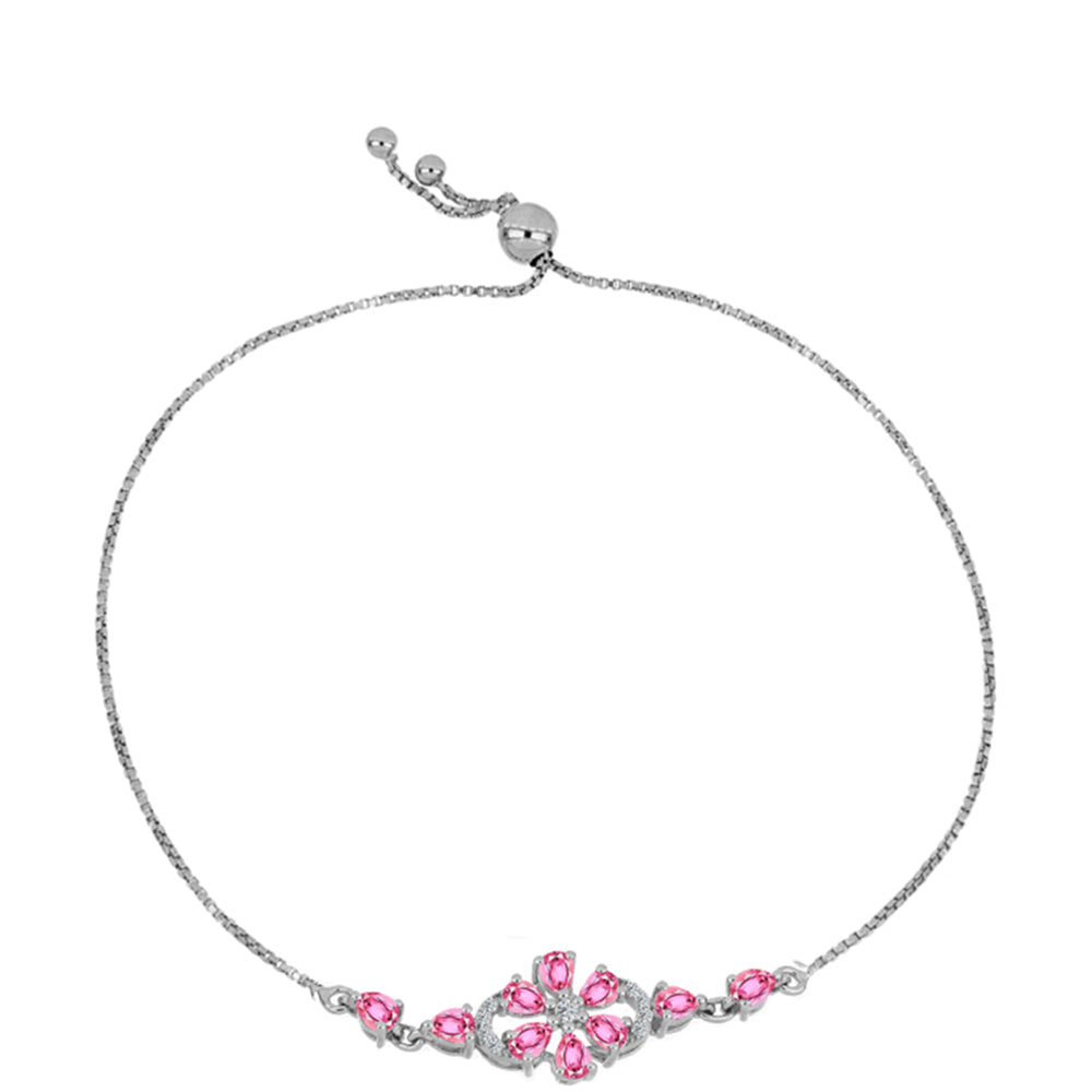 Pulsera de Plata con Turmalina Rosa de Pelmadulla y Topacio Blanco 1 