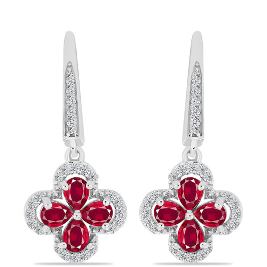 Pendientes de Plata con Rubí de Madagascar y Topacio Blanco