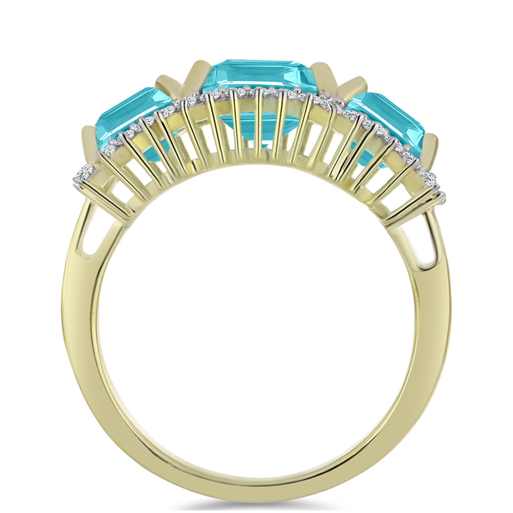Anillo de Plata Bañada en Oro con Cuarzo Paraiba y Topacio Blanco 2 