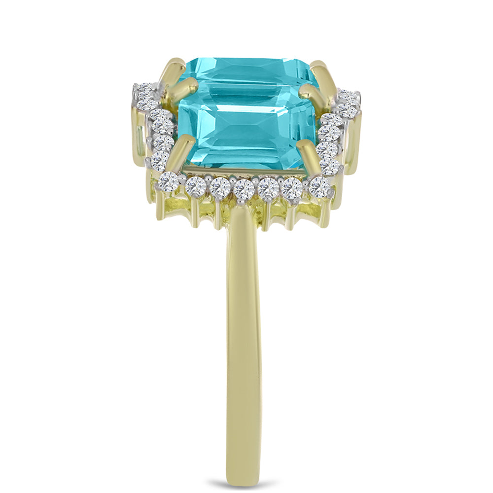 Anillo de Plata Bañada en Oro con Cuarzo Paraiba y Topacio Blanco 8 