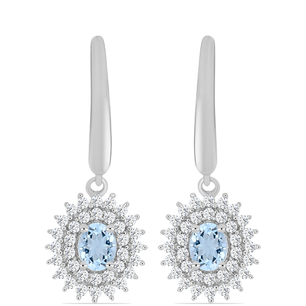 Pendientes de Plata con Aguamarina del Condado de Embu y Topacio Blanco 1 