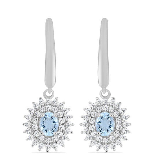 Pendientes de Plata con Aguamarina del Condado de Embu y Topacio Blanco