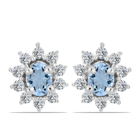 Pendientes de Plata con Aguamarina del Condado de Embu y Topacio Blanco