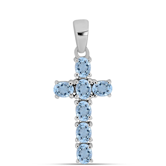 Cruz Collar de Plata con Aguamarina del Condado de Embu