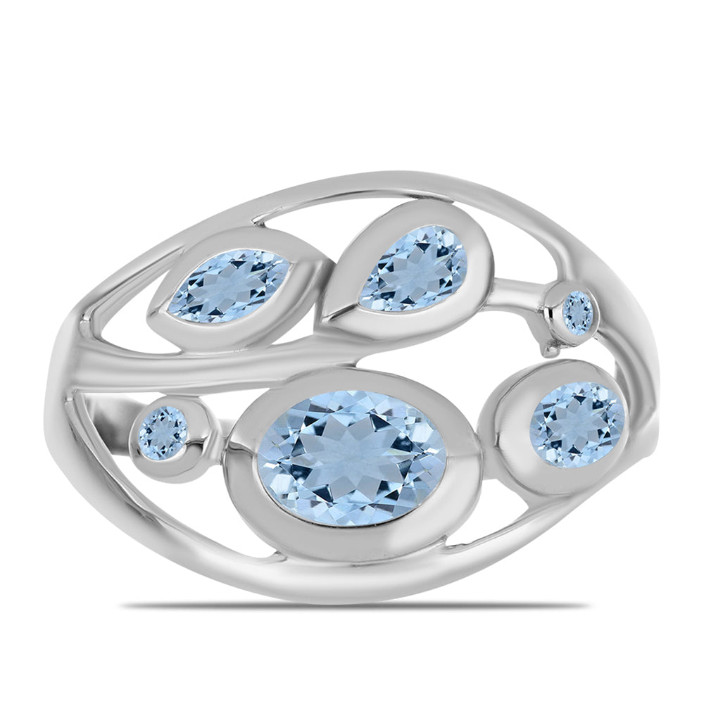 Anillo de Plata con Aguamarina del Condado de Embu y Topacio Blanco 5 