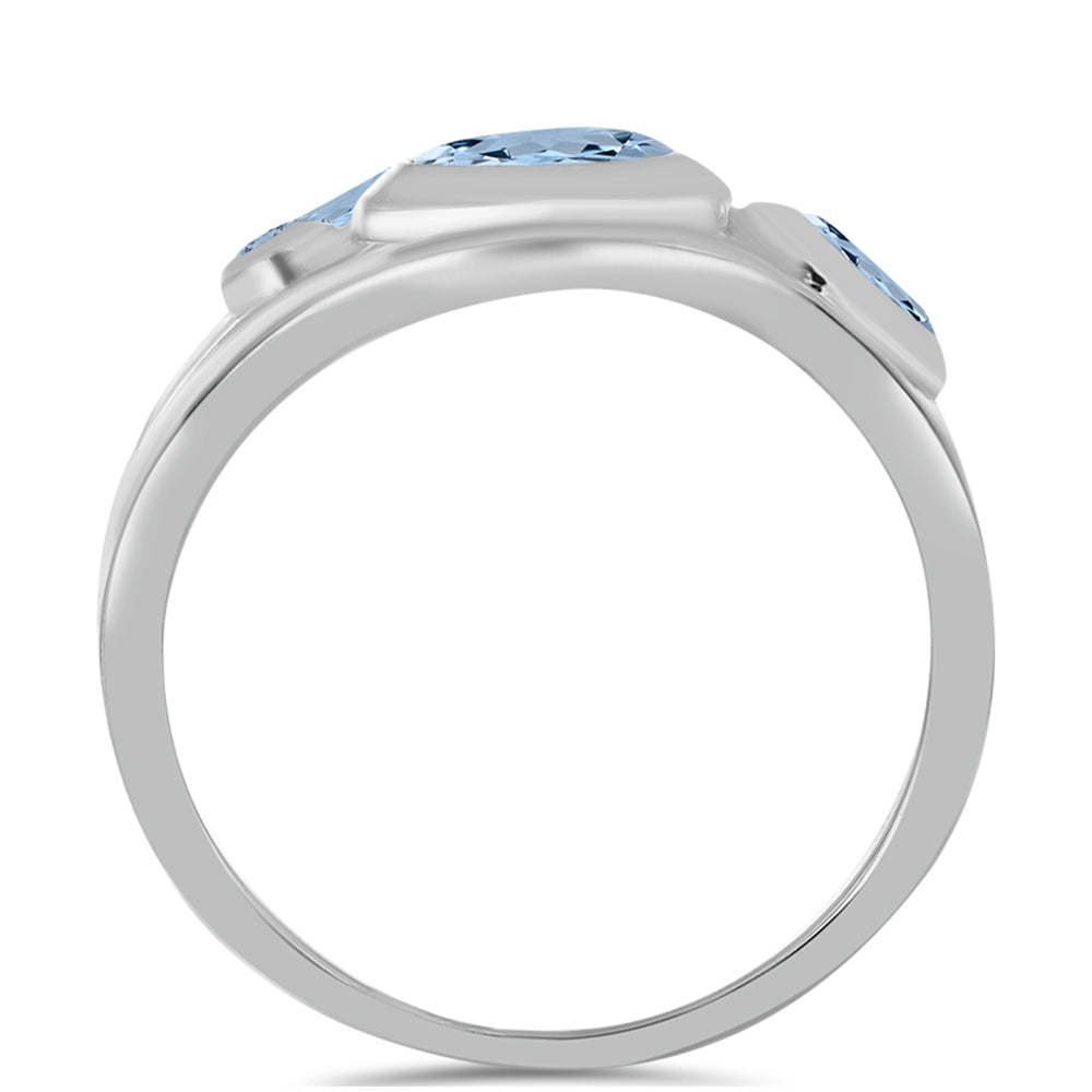 Anillo de Plata con Aguamarina del Condado de Embu y Topacio Blanco 6 
