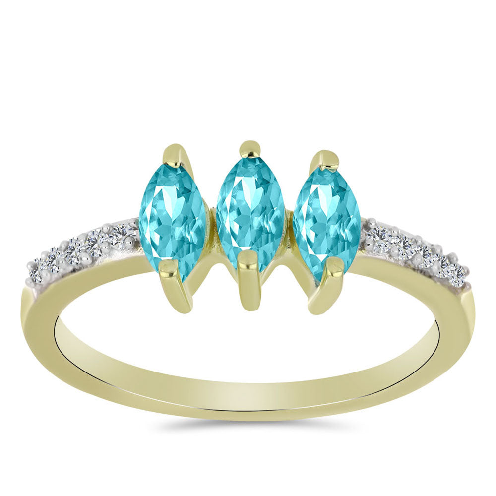 Anillo de Plata Bañada en Oro con Cuarzo Paraiba y Topacio Blanco