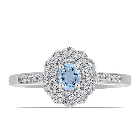 Anillo de Plata con Aguamarina del Condado de Embu y Topacio Blanco