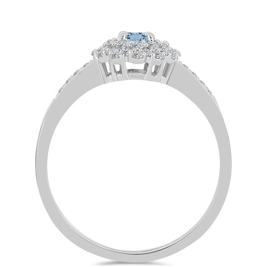 Anillo de Plata con Aguamarina del Condado de Embu y Topacio Blanco