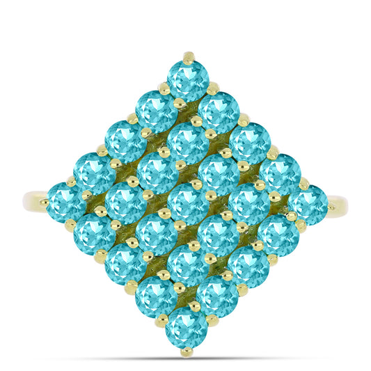 Anillo de Plata Bañada en Oro con Cuarzo Paraiba