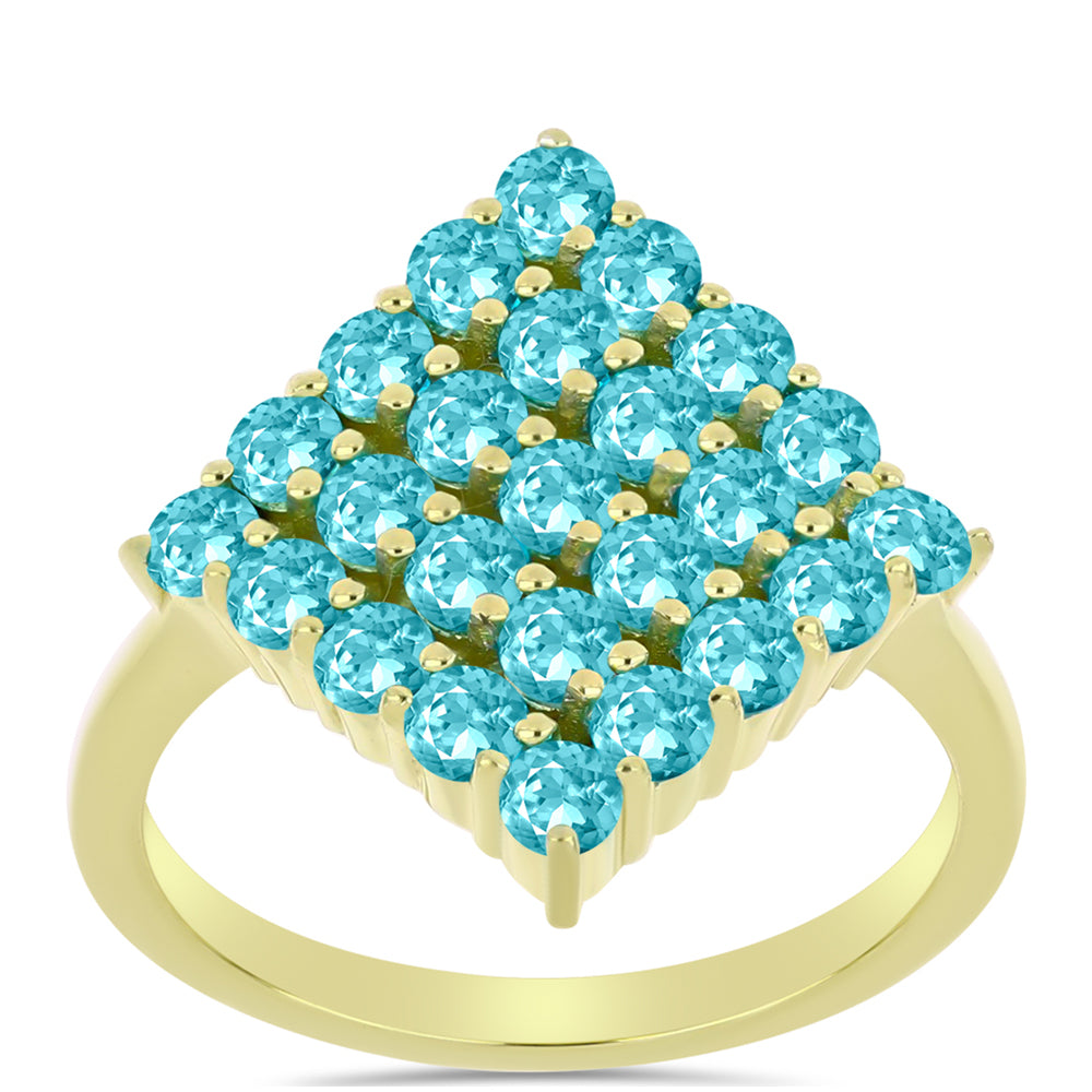 Anillo de Plata Bañada en Oro con Cuarzo Paraiba 1 