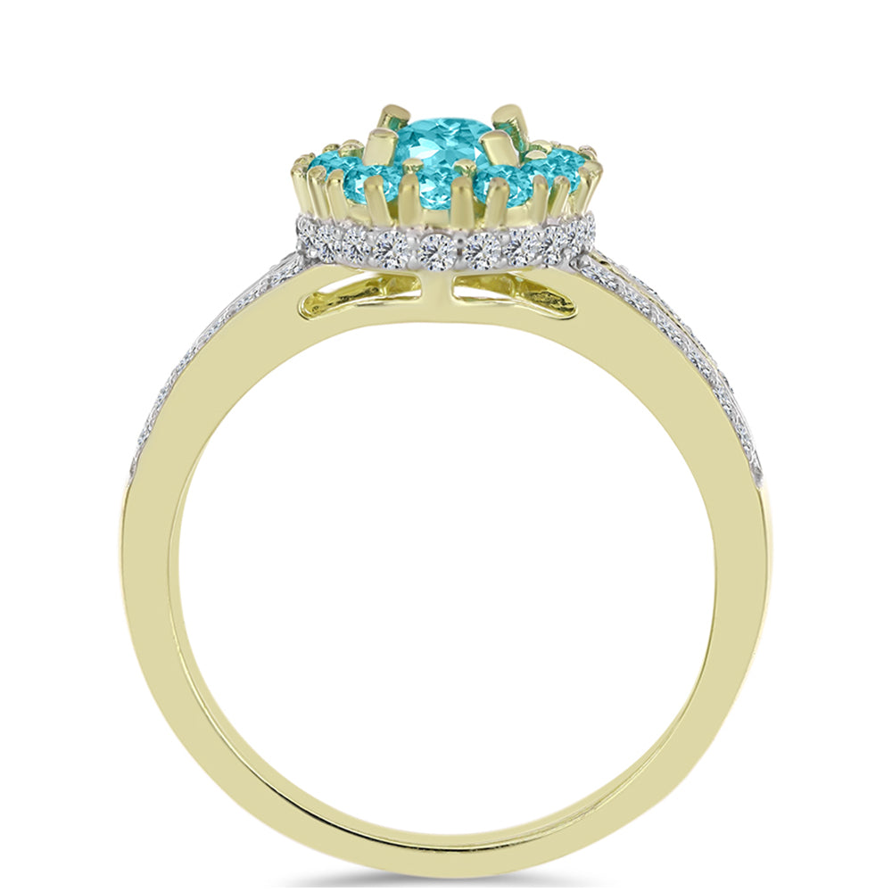 Anillo de Plata Bañada en Oro con Cuarzo Paraiba y Topacio Blanco 2 