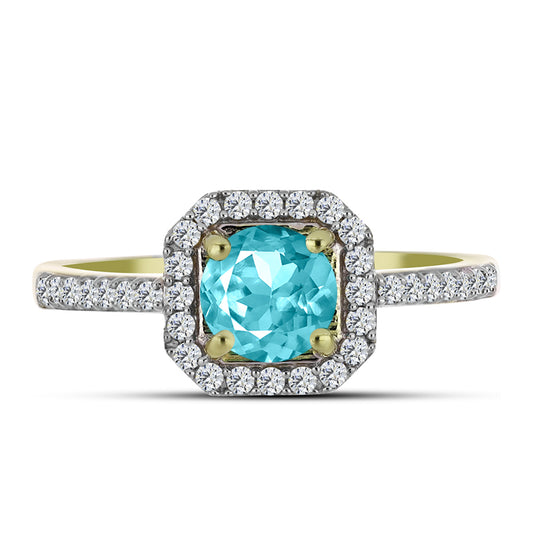 Anillo de Plata Bañada en Oro con Cuarzo Paraiba y Topacio Blanco