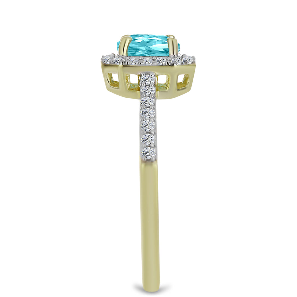 Anillo de Plata Bañada en Oro con Cuarzo Paraiba y Topacio Blanco 4 