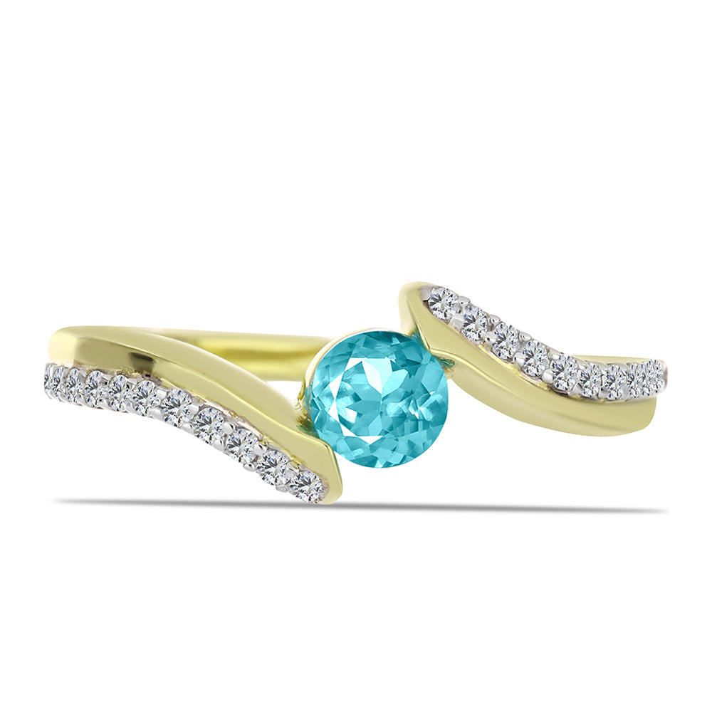 Anillo de Plata Bañada en Oro con Cuarzo Paraiba y Topacio Blanco 1 