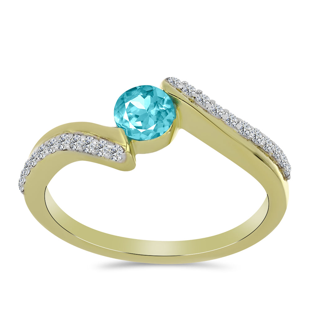 Anillo de Plata Bañada en Oro con Cuarzo Paraiba y Topacio Blanco 3 