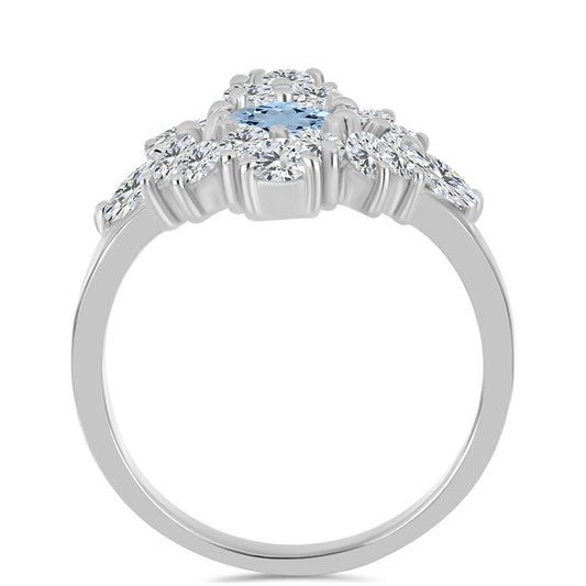 Anillo de Plata con Aguamarina del Condado de Embu y Topacio Blanco