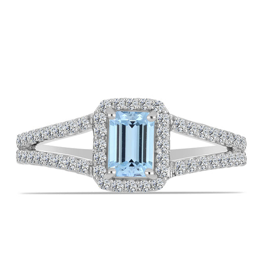 Anillo de Plata con Aguamarina del Condado de Embu y Topacio Blanco