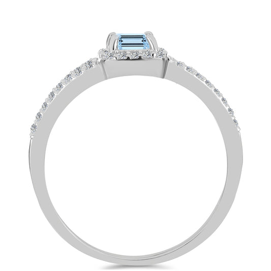 Anillo de Plata con Aguamarina del Condado de Embu y Topacio Blanco