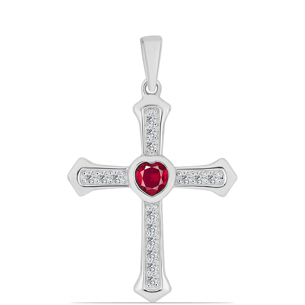 Cruz Colgante de Plata con Rubí de Madagascar y Topacio Blanco