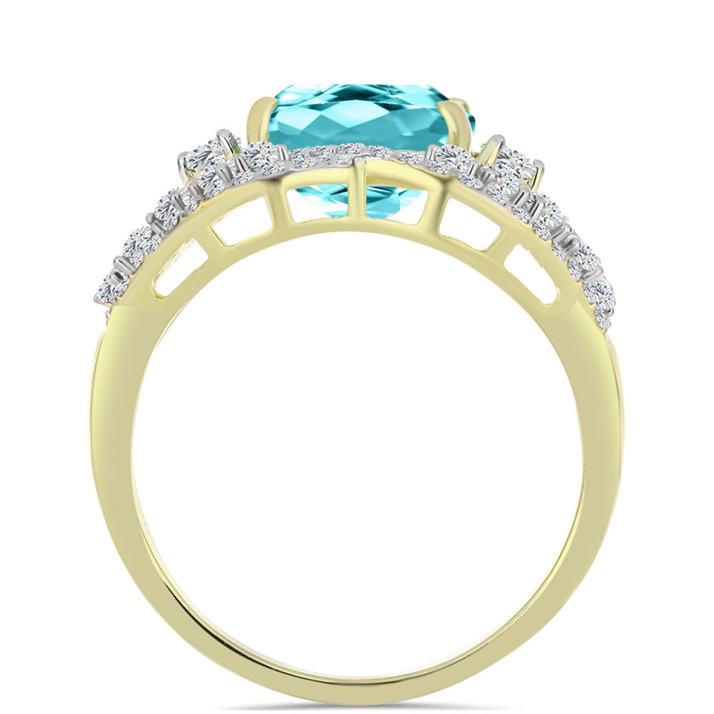 Anillo de Plata Bañada en Oro con Cuarzo Paraiba y Topacio Blanco 6 