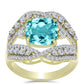 Anillo de Plata Bañada en Oro con Cuarzo Paraiba y Topacio Blanco