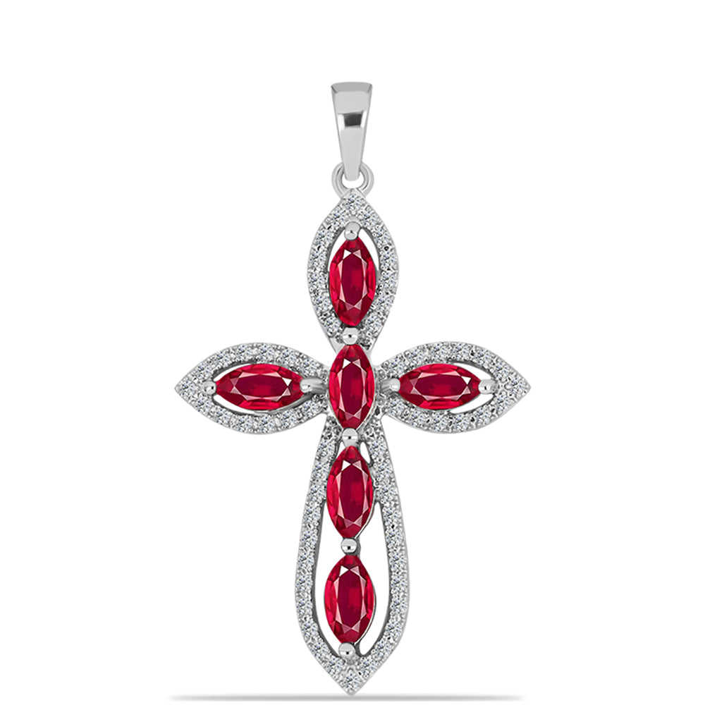 Cruz Colgante de Plata con Rubí de Madagascar y Topacio Blanco 1 