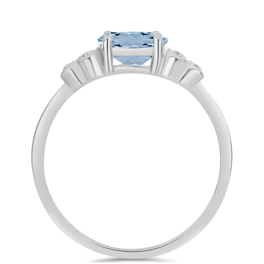 Anillo de Plata con Aguamarina del Condado de Embu y Topacio Blanco