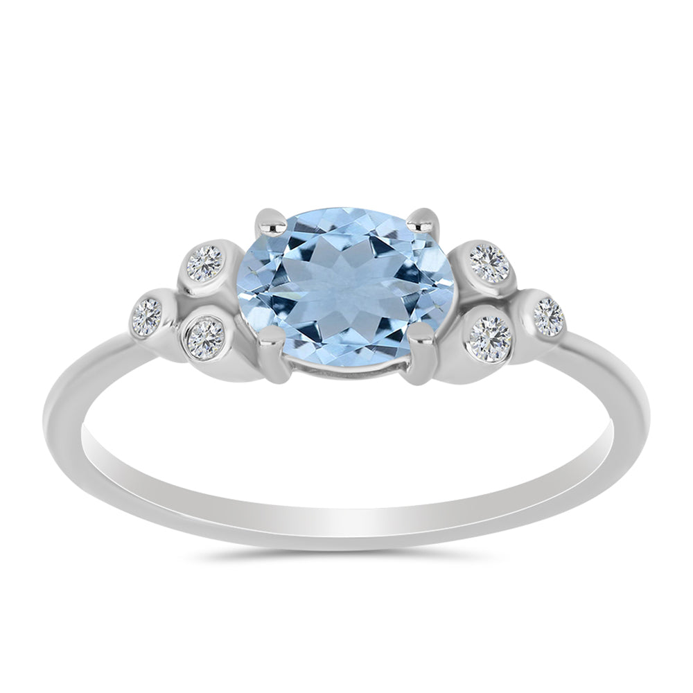 Anillo de Plata con Aguamarina del Condado de Embu y Topacio Blanco 3 