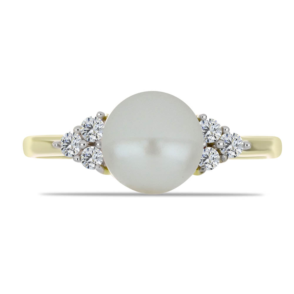 Anillo de Plata Bañada en Oro con Perla blanca de agua dulce y Topacio Blanco
