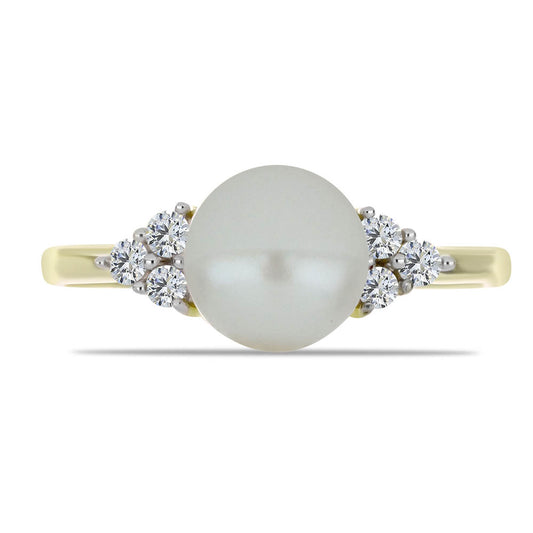 Anillo de Plata Bañada en Oro con Perla blanca de agua dulce y Topacio Blanco
