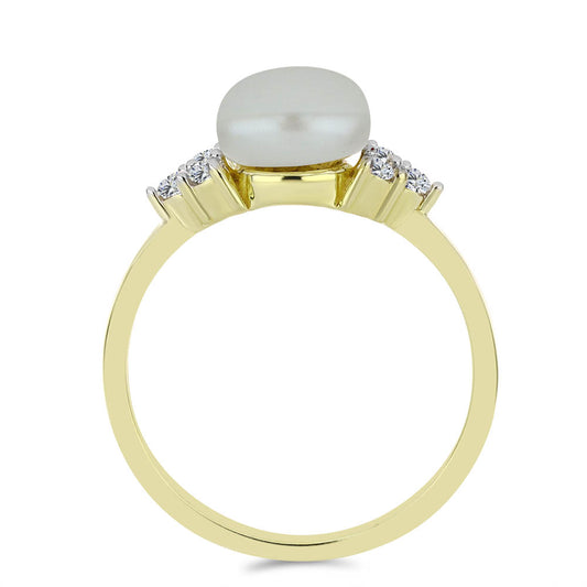 Anillo de Plata Bañada en Oro con Perla blanca de agua dulce y Topacio Blanco