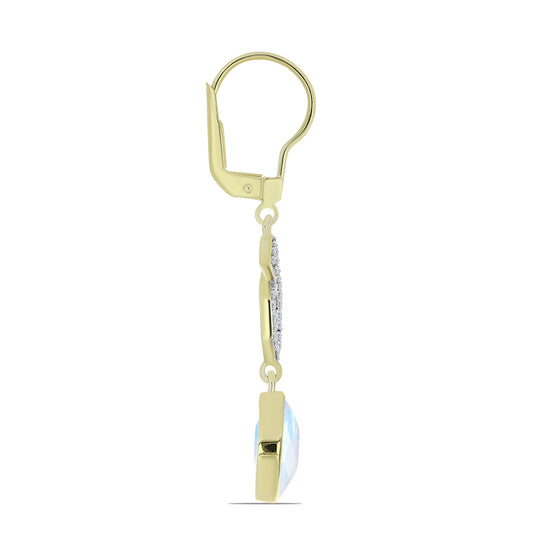 Pendientes de Plata Bañada en Oro con Piedra Lunar Arco Iris y Topacio Blanco