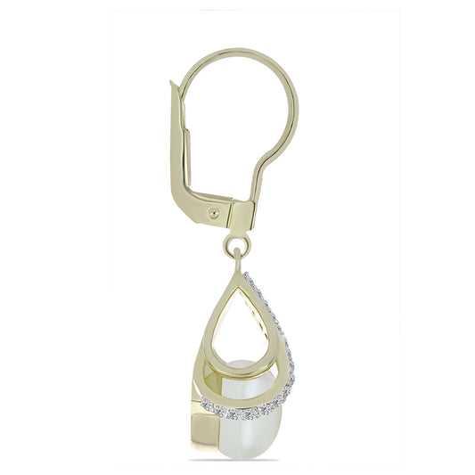 Pendientes de Plata Bañada en Oro con Perla blanca de agua dulce y Topacio Blanco