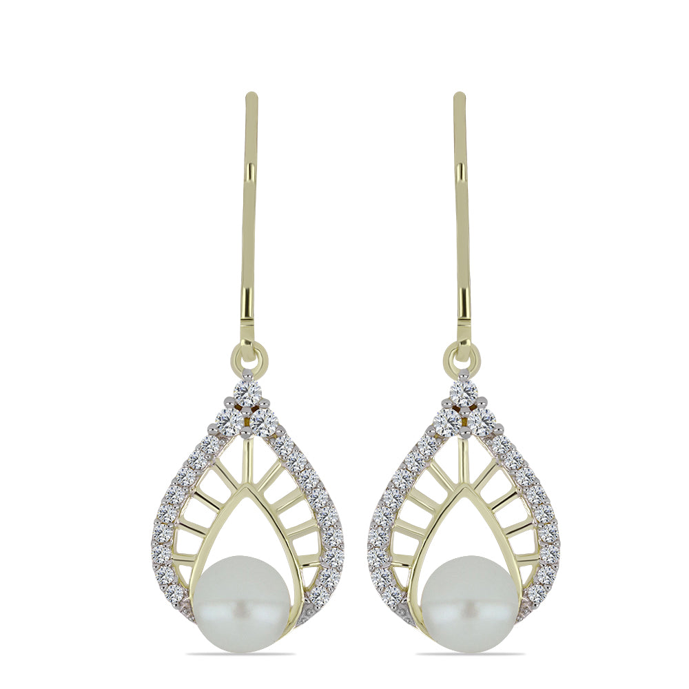 Pendientes de Plata Bañada en Oro con Perla blanca de agua dulce y Topacio Blanco 1 