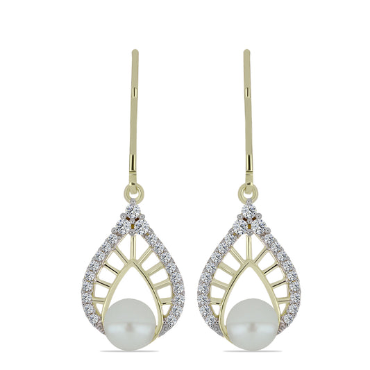 Pendientes de Plata Bañada en Oro con Perla blanca de agua dulce y Topacio Blanco