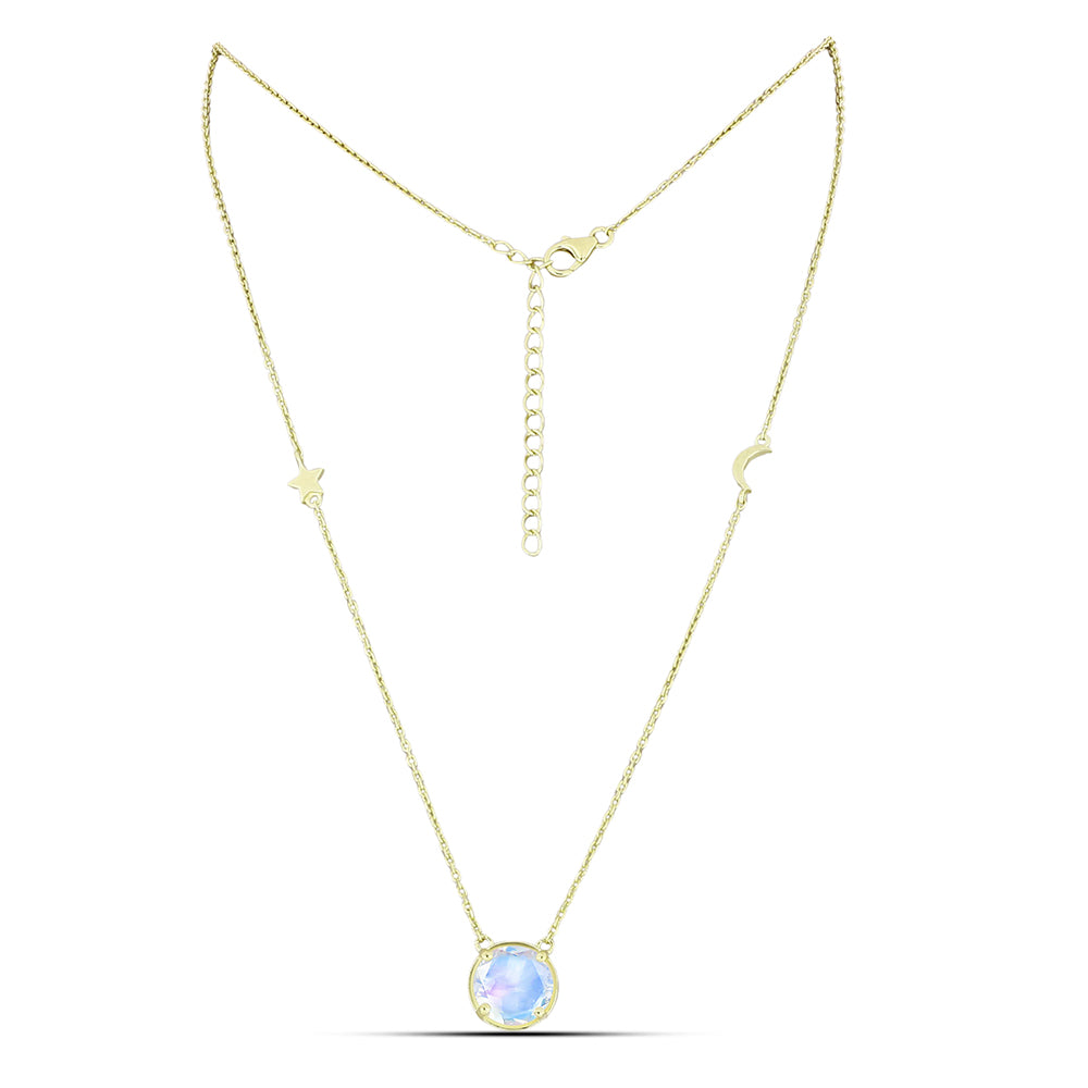 Collar de Plata Bañada en Oro con Piedra Lunar Arco Iris 1 