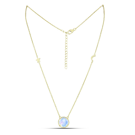 Collar de Plata Bañada en Oro con Piedra Lunar Arco Iris