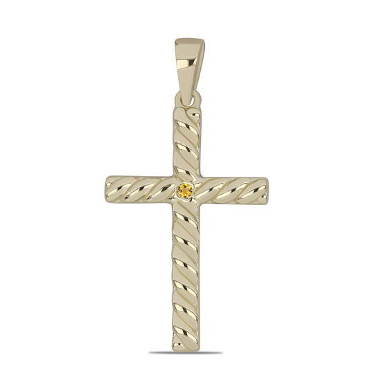 Cruz Colgante de Plata Bañada en Oro con Citrino de los Montes Urales