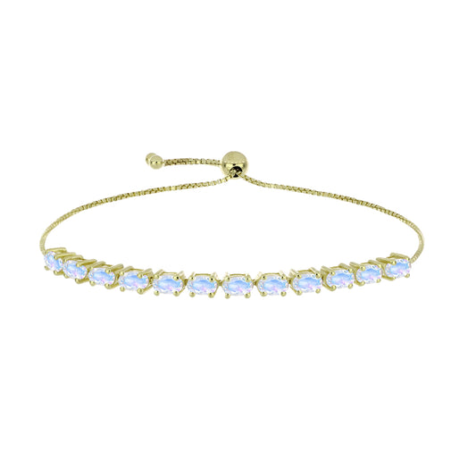 Pulsera de Plata Bañada en Oro con Piedra Lunar Arco Iris