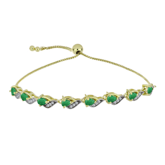 Pulsera de Plata Bañada en Oro con Esmeralda de Zambia y Topacio Blanco