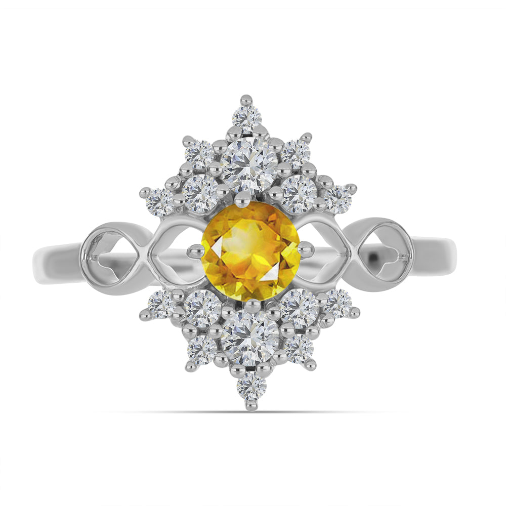 Anillo de Plata con Citrino de los Montes Urales y Topacio Blanco
