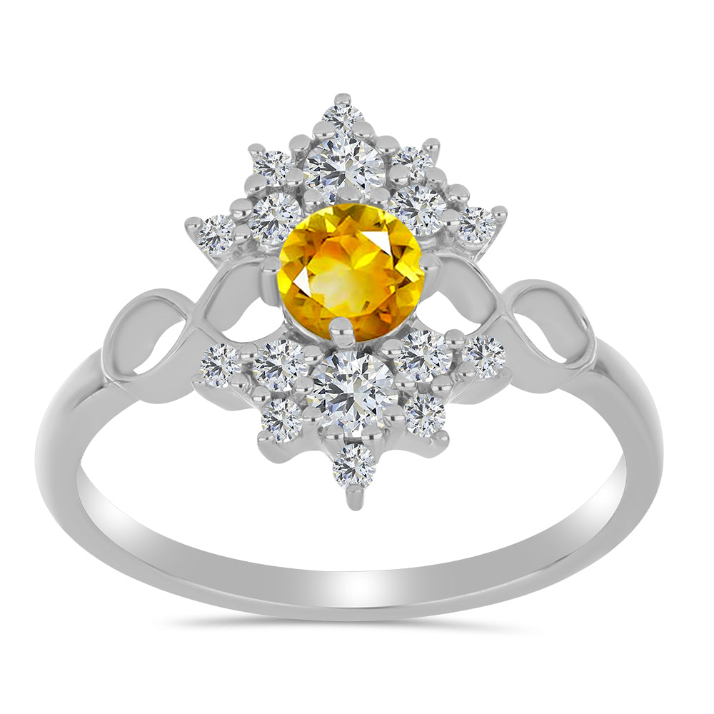 Anillo de Plata con Citrino de los Montes Urales y Topacio Blanco