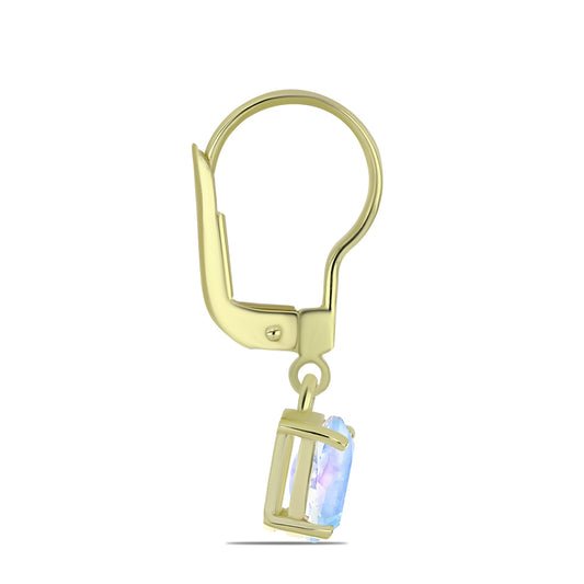 Pendientes de Plata Bañada en Oro con Piedra Lunar Arco Iris